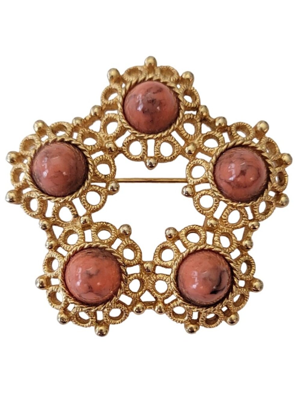 Sarah Coventry Gold Tone Open Star Bullet Lucite Cab Brooch Pin, Signed E654